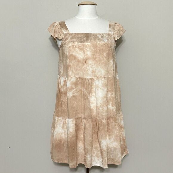 By the River Anthropologie Womens Dress S Peach Blush Tie Dye Swiss Dot Boho - Picture 1 of 16